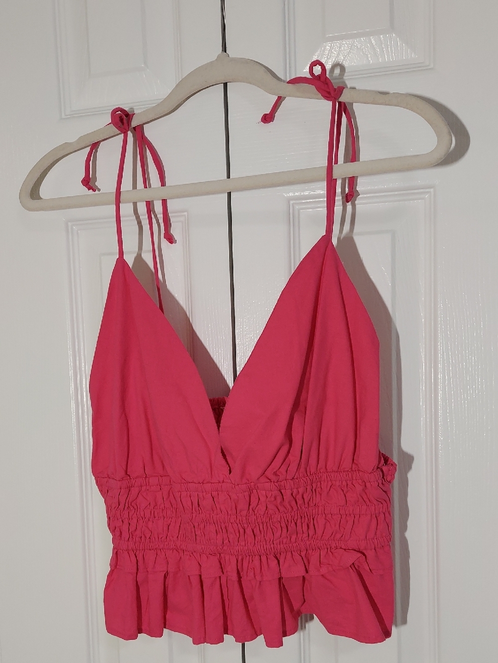 Sim & Sam Halter Top, Size XL, Raspberry Pink, Cotton Poplin, Smocking